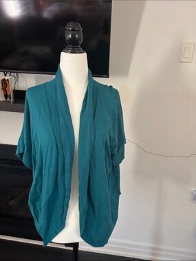 Calvin Klein Teal Open-Front Short-Sleeve Cardigan